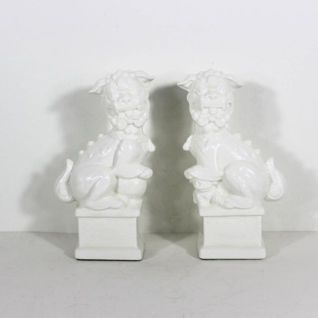 Vintage White Ceramic Foo Dogs a Set For Sale - Image 10 of 11