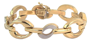 Mid 20th Century Wide Fancy 14k Two Tone Gold Link Bracelet