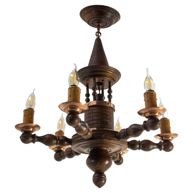 French Beech Well Chandelier, 1940 For Sale - Image 11 of 11