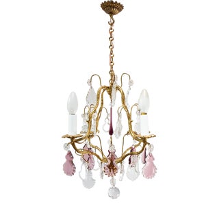 French Bronze Chandelier with Violet Crystals, 1970s For Sale