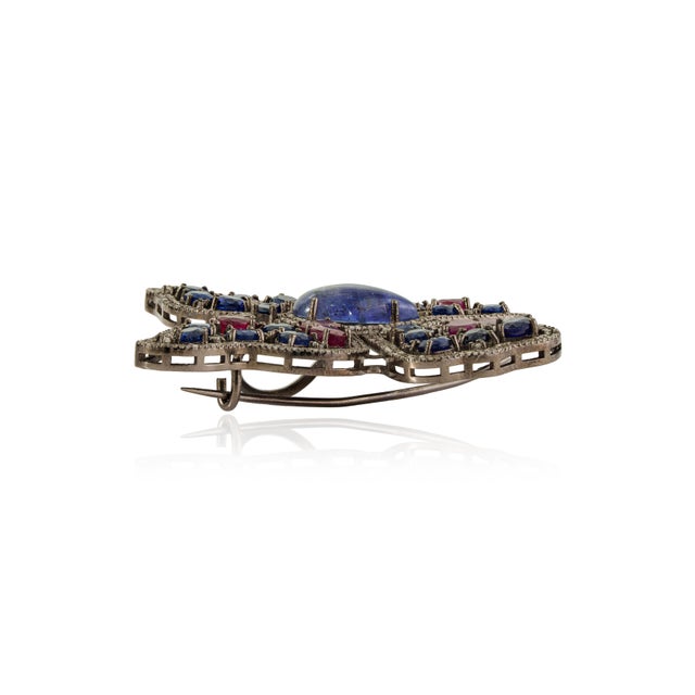 Boho Chic 10Ct Multi Gem & Diamond Butterfly Statement Brooch Pin Pendant in 925 Silver For Sale - Image 9 of 15