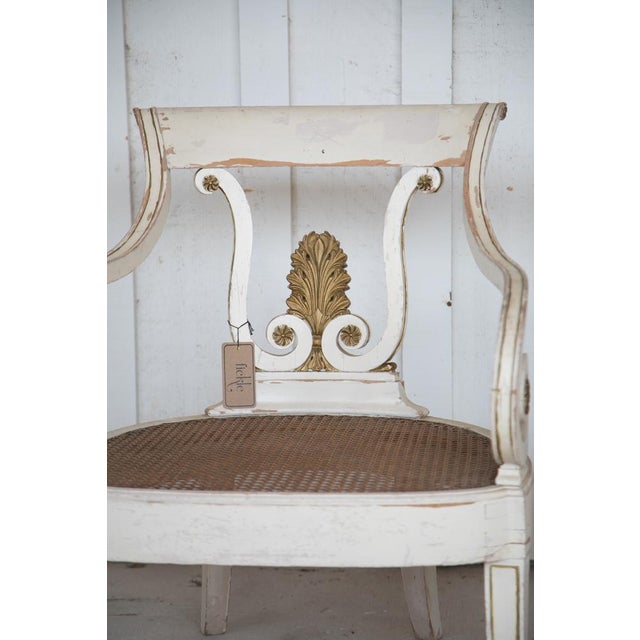 Gustavian (Swedish) Pair 19th Century Swedish Painted Armchairs With Cane Seats, Gustavian Influence For Sale - Image 3 of 6