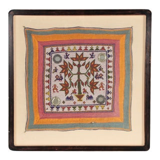 Hand Beaded Guarat Indian Framed Textile For Sale
