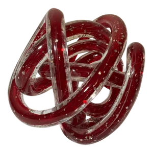 Late 20th Century Red Art Glass Twisted Knot Orbit Ball Aventurine Metallic Gold Flecks