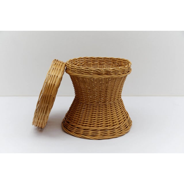 Tan Mid-Century Modern Rattan Stool with Storage Space, Italy, 1960s For Sale - Image 8 of 11