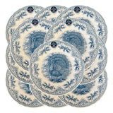 English Blue & White Transferware Turkey Thanksgiving Dinner Plates - Set of 12 For Sale