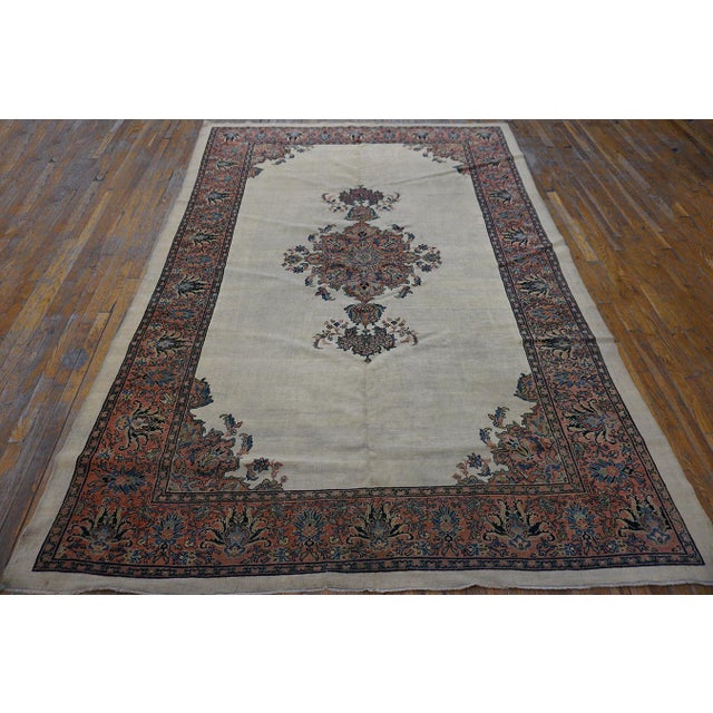 19th Century Splendid Ivory and Light Pink With Medallion Design Antique Farahan Rug For Sale - Image 5 of 12