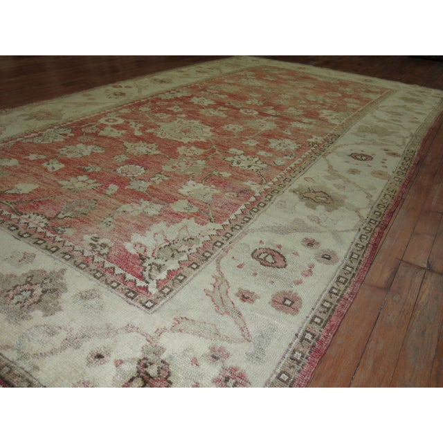 Textile Early 20th Century Zabihi Collection Crimson Red Turkish Oushak Carpet - 5'3" x 9'11" For Sale - Image 7 of 12