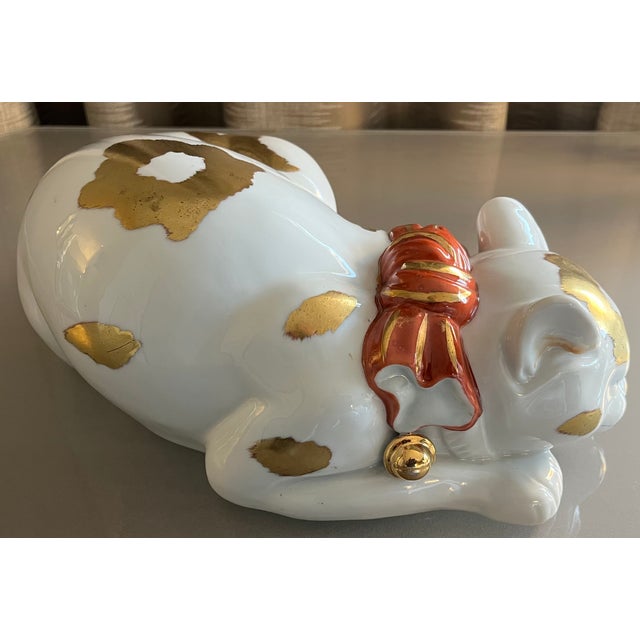 Large 13.5" Japanese Kutani Porcelain Figure of a Sleeping Cat For Sale - Image 10 of 18