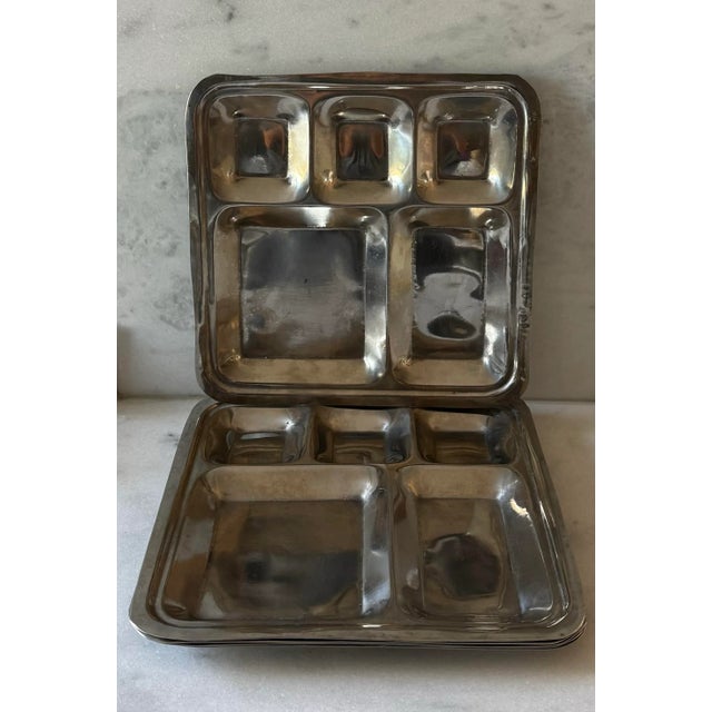 Metal Set of 6 Vintage 5 Compartment Metal Food Serving Trays For Sale - Image 7 of 9