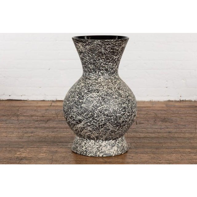 Prem Collection Artisan Made Black & White Vase with Dripping Décor For Sale - Image 10 of 12