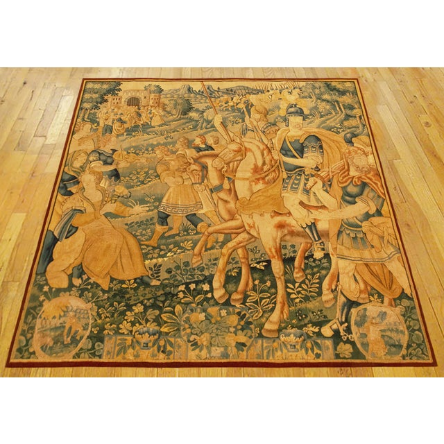 A Flemish historical tapestry panel from the 17th century, featuring the famed Roman general, Gaeus Marcius, now called...