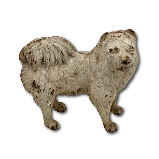 Antique White Very Rare & Hard 2 Find Model Antique American Cast Iron Standing Chow Chow Dog Doorstop - Circa 1920s For Sale - Image 8 of 18