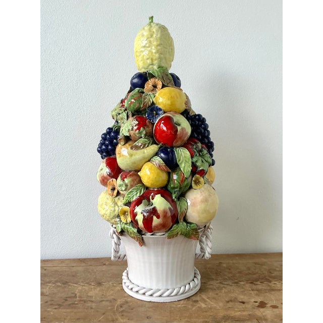 This magnificent vintage Italian majolica fruit topiary is a quintessential example of artisanal Mediterranean...