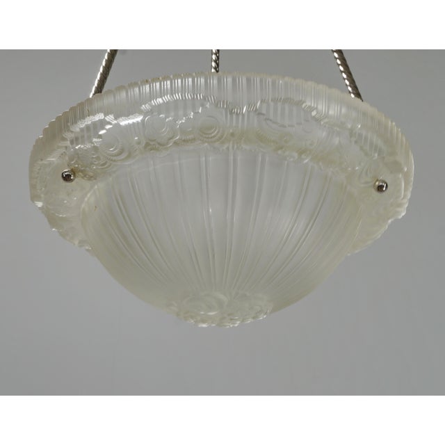 Silver French Art Deco Pendant Light by Georges Leleu 1930 France For Sale - Image 8 of 13