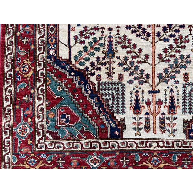 Tribal Hand‑Knotted Afghan Serapi Tree of Life Rug 5'11"×8'11" – Cream Field & Red Niche Floral Design For Sale - Image 3 of 12