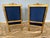 A magnificent pair of French Louis XVI style open-arm fauteuils boasting an exceptionally regal color palette. The linear,...