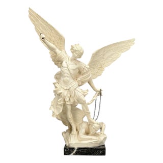 Statue of Saint Michael the Archangel, Composite, Marble Base, Italy, 20th C. For Sale
