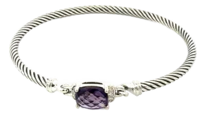 1990s David Yurman Diamond Amethyst Cuff Bracelet Size M 3 Mm Sterling Silver Estate