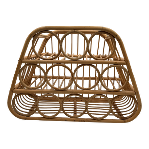 Mid 20th Century Boho Chic Texture Lombok Rattan Wine Rack Natural Hand-Woven 12 Bottle Holder