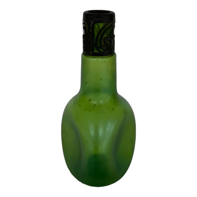 Antique Loetz Green Dimple Art Glass Vase For Sale