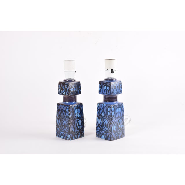 1970s Danish Modern Blue and Black Table Lamps by Nils Thorsson for Royal Copenhagen and Fog & Mørup, 1970s, Set of 2 For Sale - Image 5 of 11