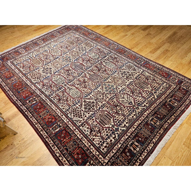 Vintage Joshegan Kashan Rug, Hand-Knotted Wool, Allover Weeping Willow Pattern, Ivory & Blue, 8x11 For Sale In Chicago - Image 6 of 17