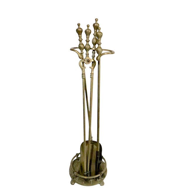 Brass Vintage Four Piece Brass Fireplace Tool Set For Sale - Image 8 of 10
