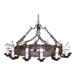 Early 20th Century French Gothic Twelve-Light Iron Chandelier With Gilt Accents