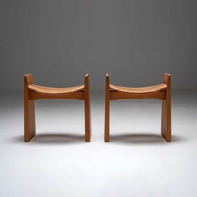 Set of Pine Jonte Stools by Gilbert Marklund for Furusnickarn Ab, 1970s For Sale - Image 3 of 7