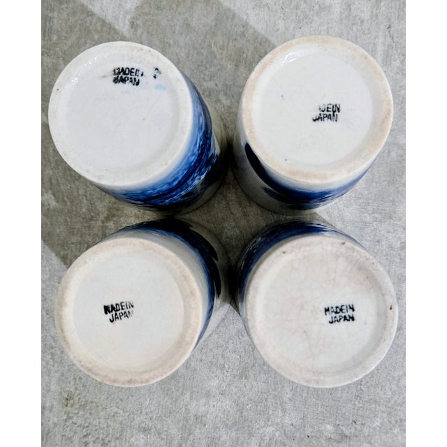 Ceramic Vintage Delft‑Style Blue & White Windmill Tumblers – Set of 4 For Sale - Image 7 of 7