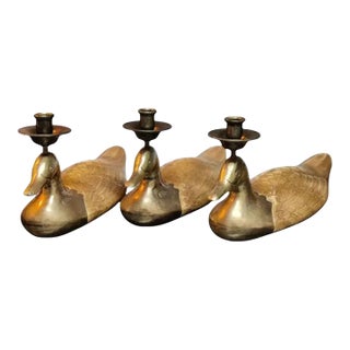 Chapman Manufacturing Company Set of Three Brass Mallard Candleholders For Sale
