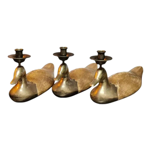 Chapman Manufacturing Company Set of Three Brass Mallard Candleholders