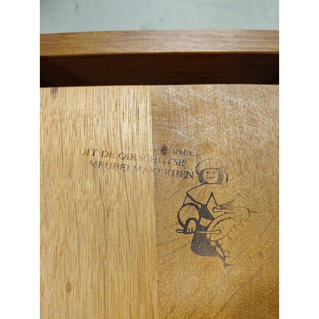 Solid oak brutalist dining chairs of a very high quality by the 'oirschotse meubelmakerij' The seats are beautifully...