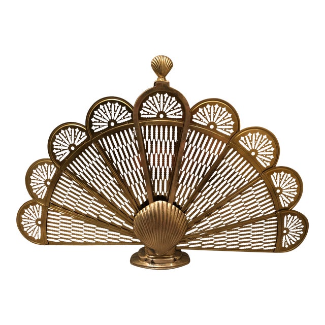 Vintage Brass Clam Shell Fireplace Fan Screen Chairish