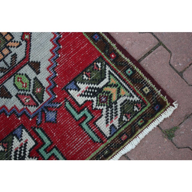 1960s 1960s Turkish Vintage Hand Knotted Doormat Rug For Sale - Image 5 of 13