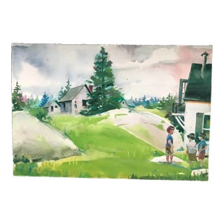 Three Children Making Plans on Summer Vacation Original Watercolor For Sale