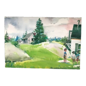 Three Children Making Plans on Summer Vacation Original Watercolor