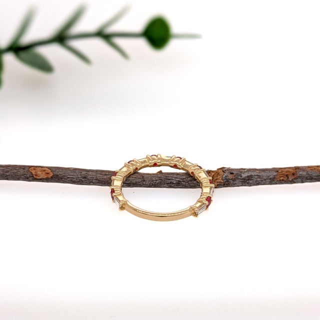 All Natural Ruby Band Ring with Earth Mined Diamonds in Solid 14k Yellow Gold, Size 6.75 For Sale - Image 4 of 6