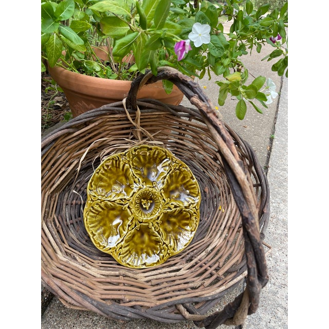 1950s French Gien Majolica Olive Green Oyster Plate For Sale - Image 13 of 14