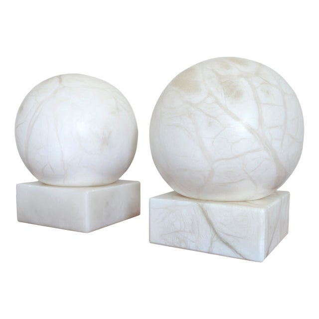 Mid-Century Alabaster Globe Lamps, 1970s, Set of 2 For Sale