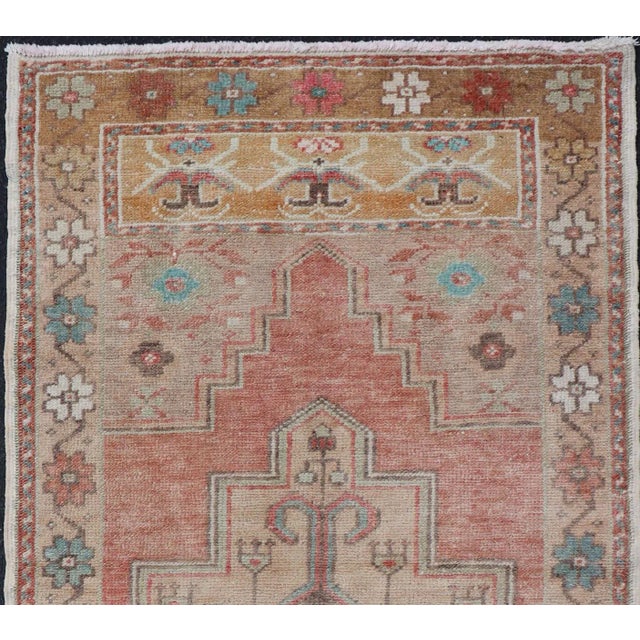 Taupe Faded Coral and Taupe Vintage Turkish Oushak Rug With Layered Medallion Design 2'6 X 5'0 For Sale - Image 8 of 11