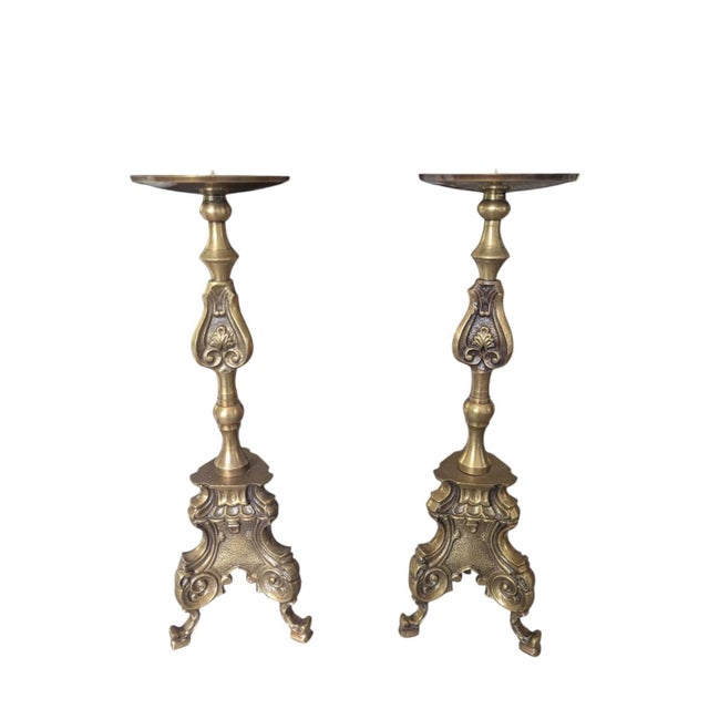 Antique Belle Epoque Bronze Altar Candle Holders-a Pair For Sale - Image 17 of 17