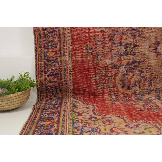 1970s Vintage Turkish Handmade Turkish Wool Cotton Red Area Rug For Sale - Image 11 of 12