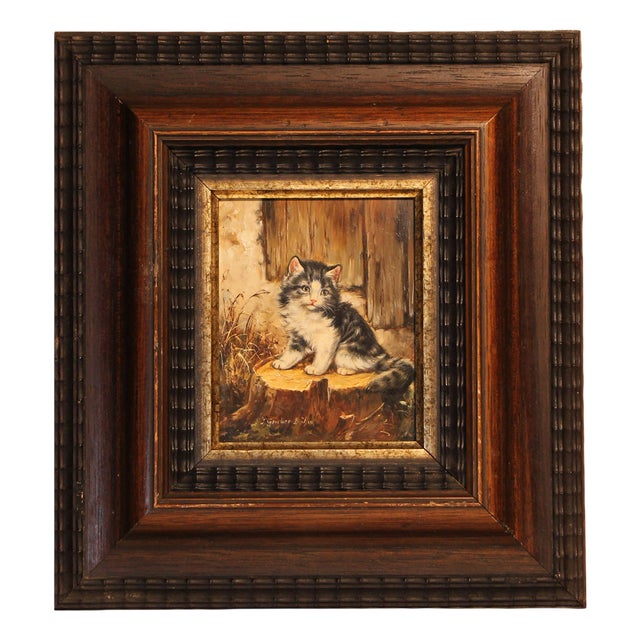 Inge Gruber-Böhm, Kitten, 20th Century, Oil on Wood, Framed For Sale