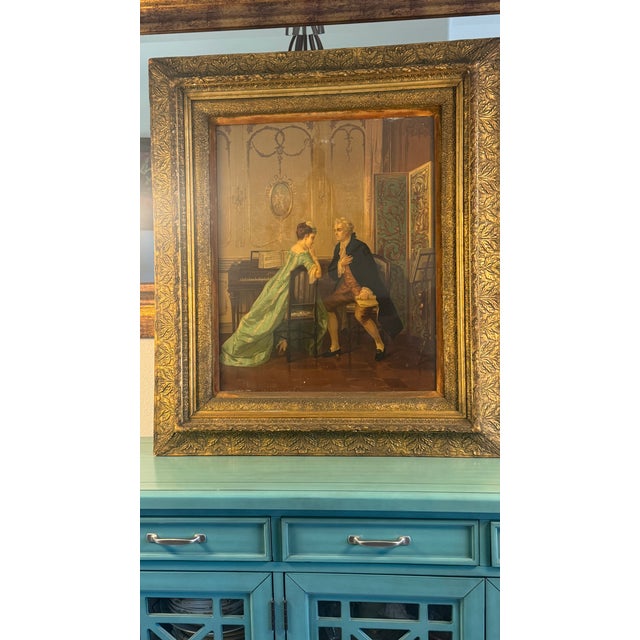 Antique , Lithograph Courting Scene Chromolithograph, Ornate Gilt Frame, Wavy Glass, C1880 For Sale - Image 12 of 18