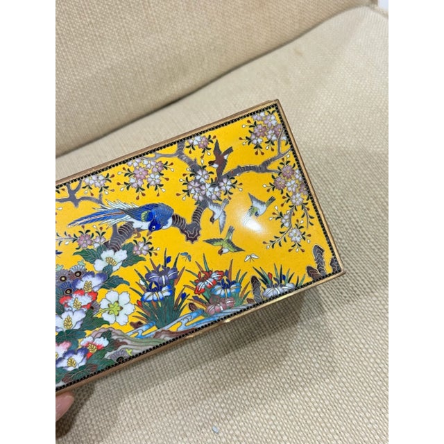 Japanese Cloisonne Enamel Bird and Floral Trinket Box Signed Inaba, Meiji For Sale - Image 10 of 15