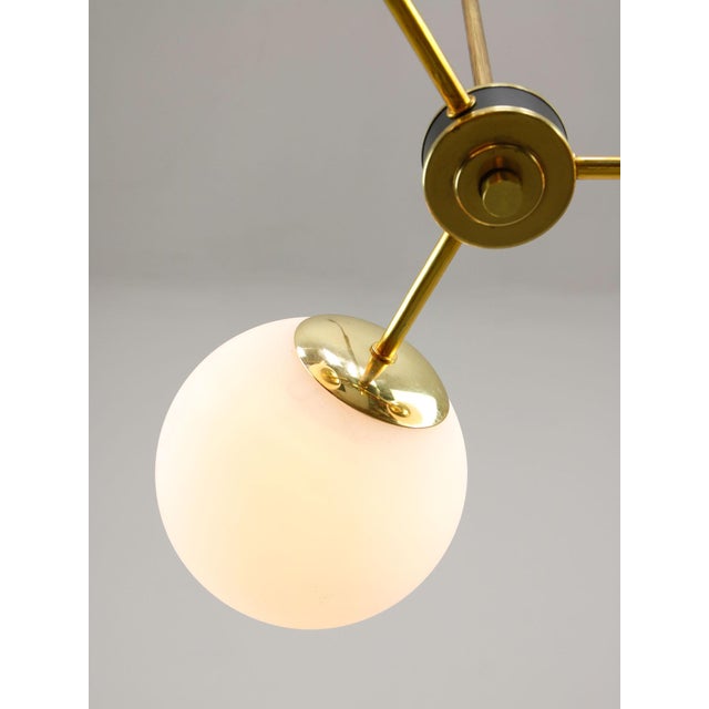 Mid-Century Modern Italian Pendant Light in Brass and Opaline Glass, 1960s For Sale - Image 9 of 15