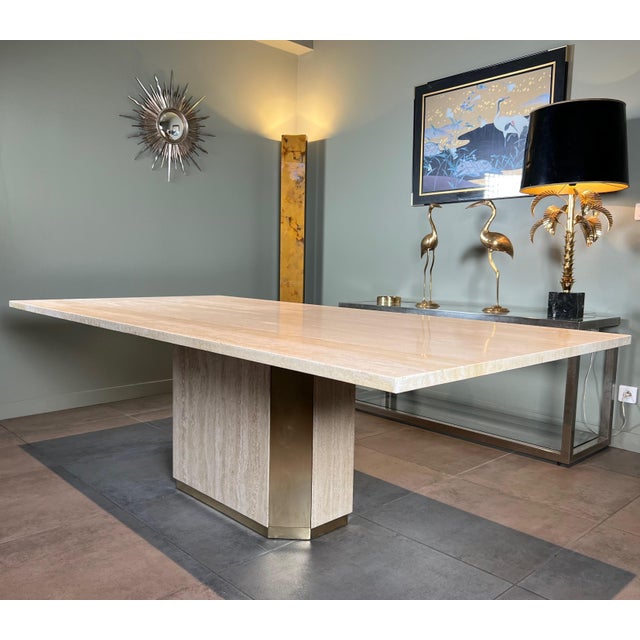 Travertine and Brass Dining Table. French Work. Circa 1970 For Sale - Image 4 of 12