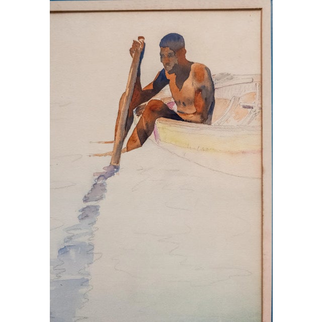 White Early 20th Century American Watercolor of Man in Canoe by Frederick Soldwedel For Sale - Image 8 of 12